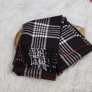 Luxury Cashmere Braided  Fringed Buttery Soft Plaid Scarf Chocolate Brown